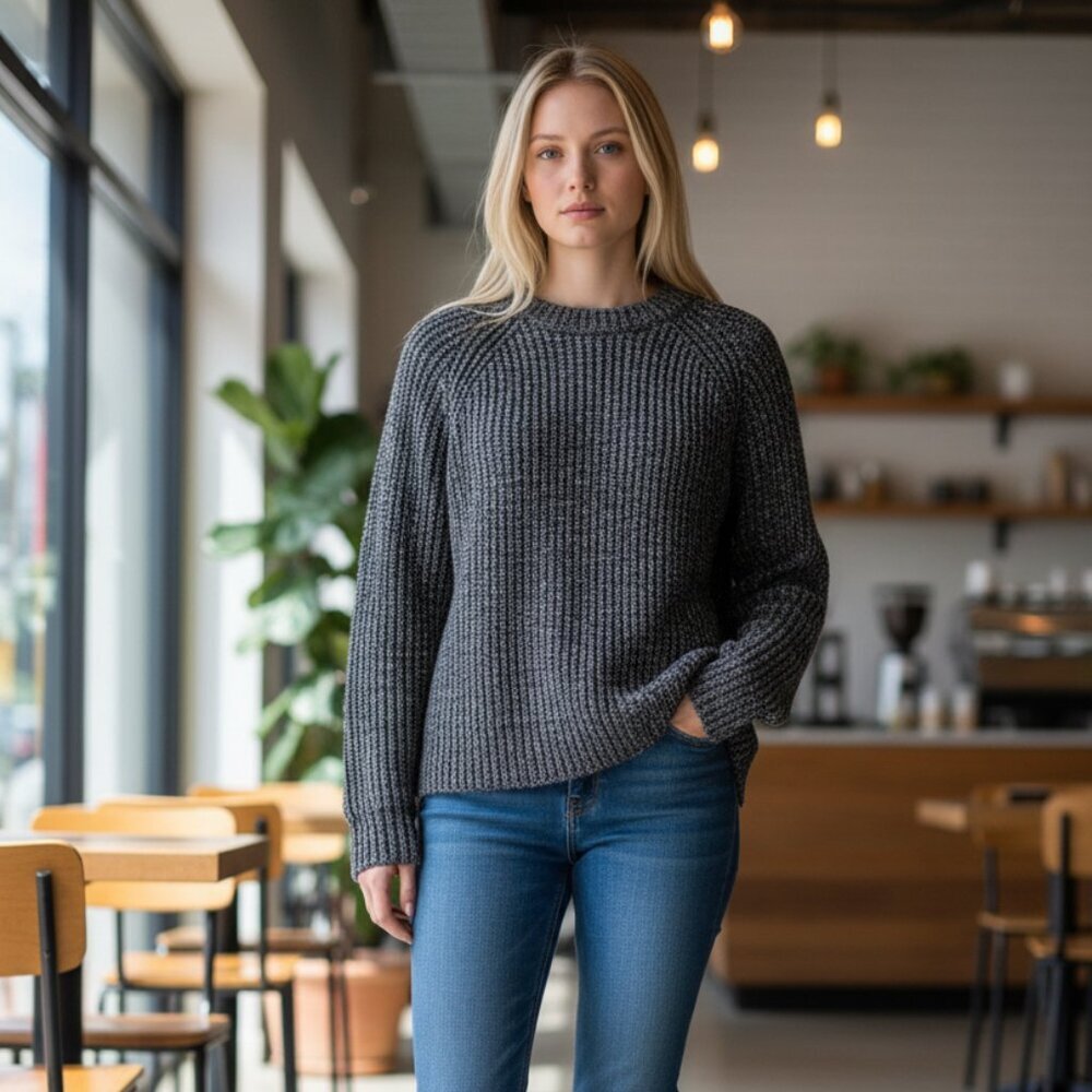 Calvin Klein Jeans crewneck women's shimmer gray Sweater chunky hi low size M